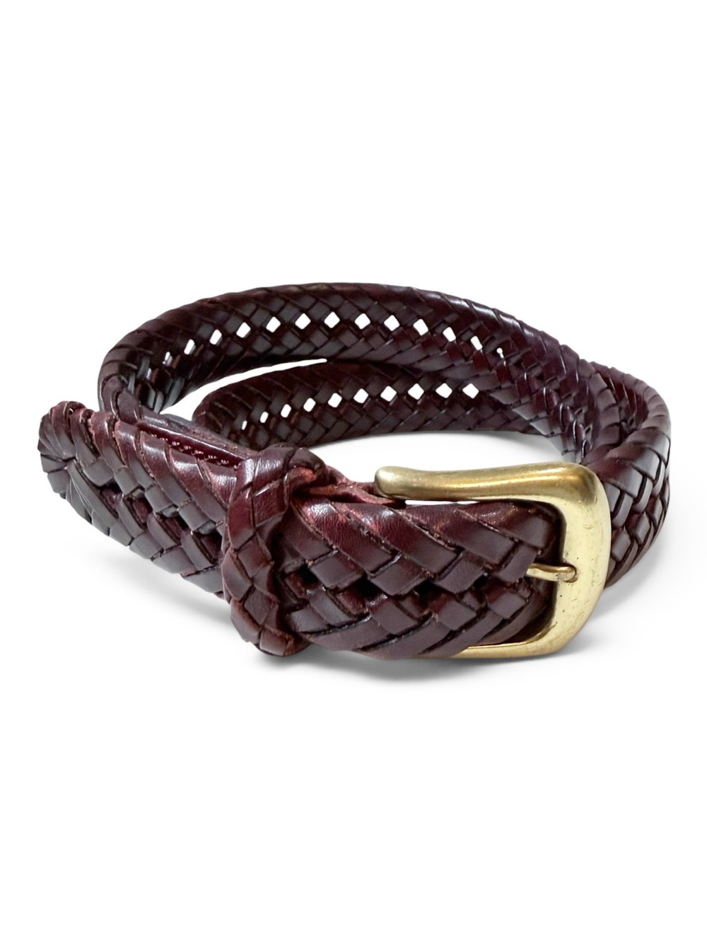 L.L. Bean Braided Leather Belt with Brass Buckle Brown Size 30